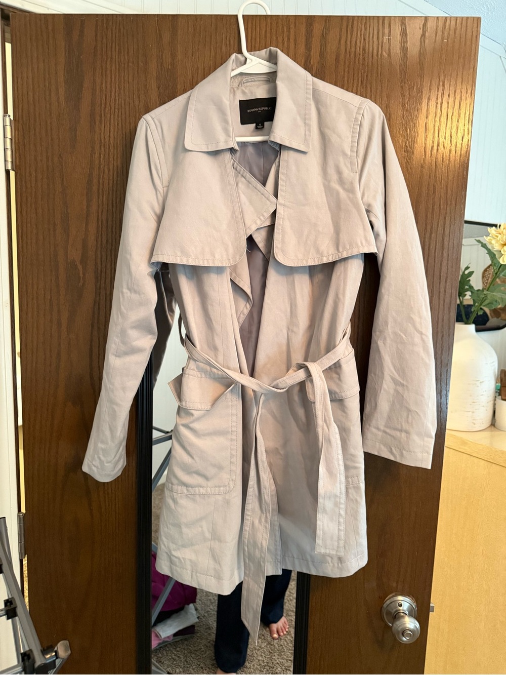 Banana Republic Light Gray Trench Coat with Waist Tie